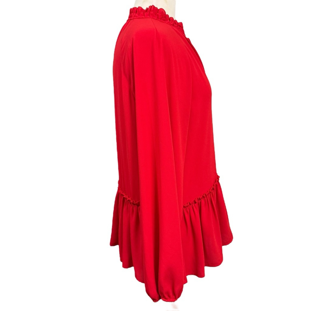 Loft Red Ruffle Hem Long Sleeve Blouse Women’s Medium - Picture 4 of 9